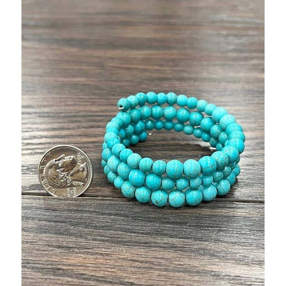 Handmade Synthetic Turquoise Wrap Bracelet Fashion, Southwestern Cowgirl Design - Picture 9 of 10